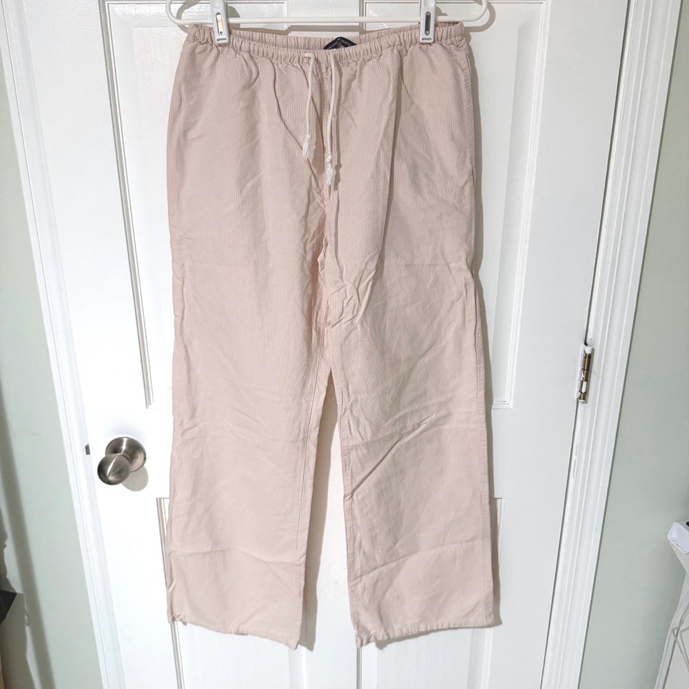 Brandy Melville Pink Pinstripe Corduroy Drawstring Straight Leg Pants One Size